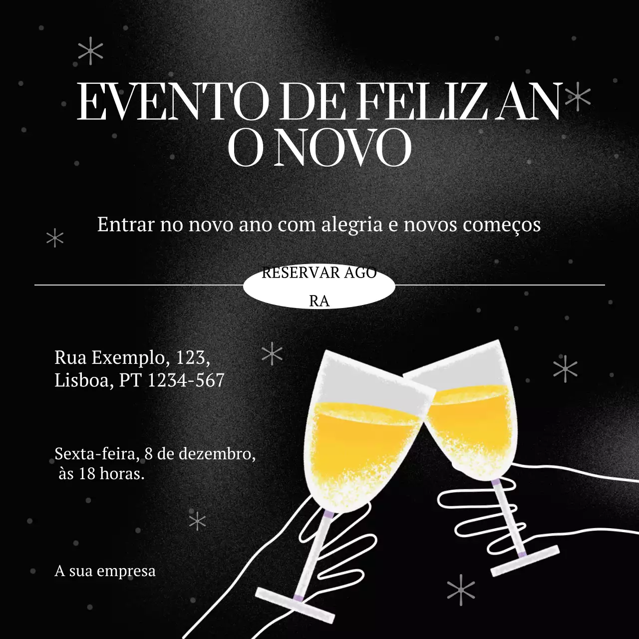 Ilustração simples em preto e branco para evento de Ano Novo em redes sociais (quadrado)