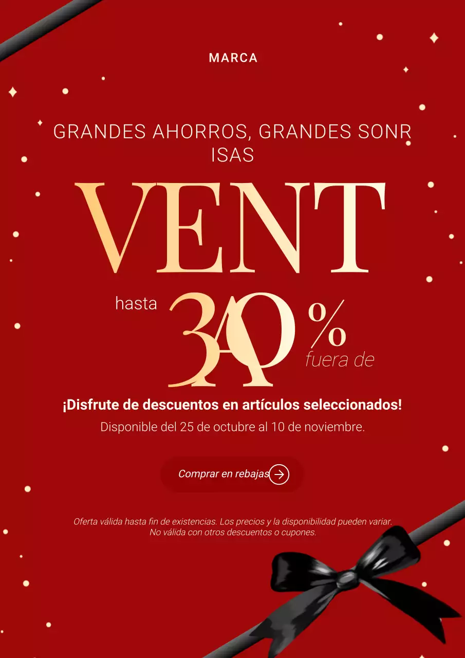 Póster promocional navideño moderno y minimalista en rojo y dorado