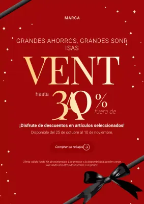 Póster promocional navideño moderno y minimalista en rojo y dorado