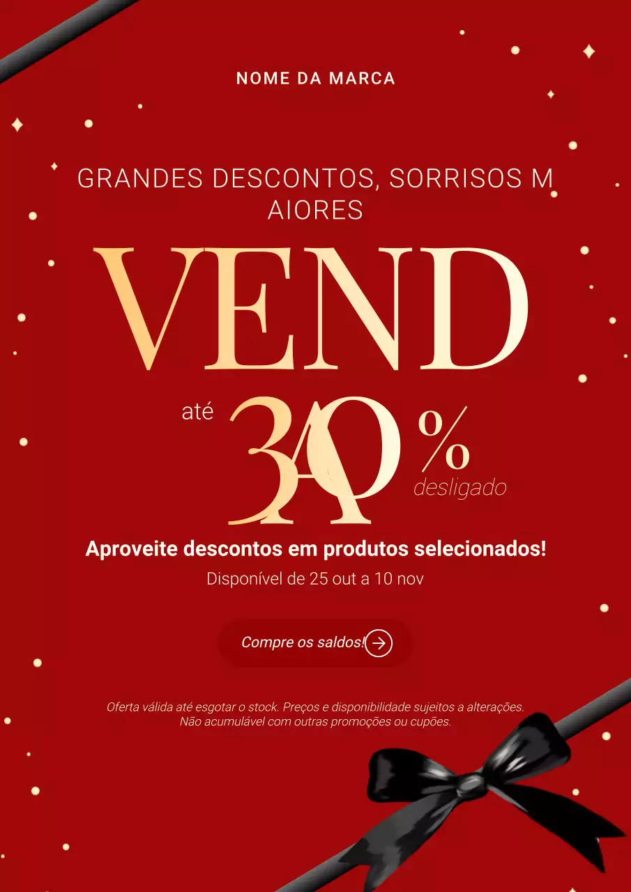 Pôster promocional de Natal moderno e minimalista em vermelho e dourado