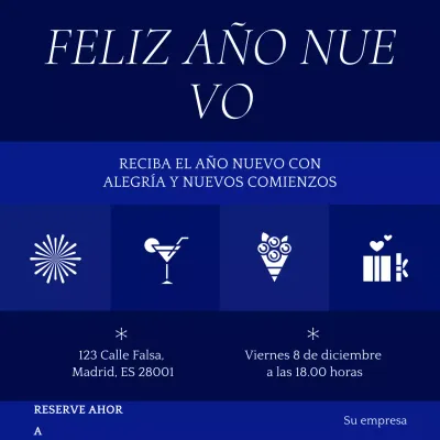 Cuadrado ilustrativo minimalista azul y blanco para eventos de Año Nuevo en redes sociales