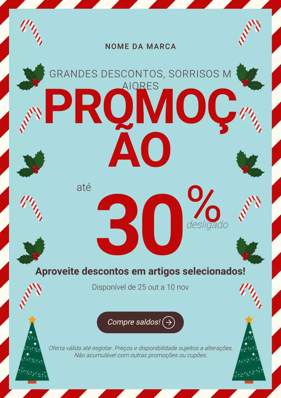 Pôster promocional de Natal ilustrado em vermelho e creme