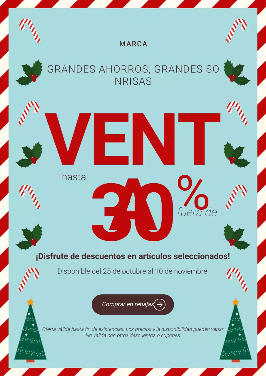 Póster promocional navideño ilustrativo en rojo y crema