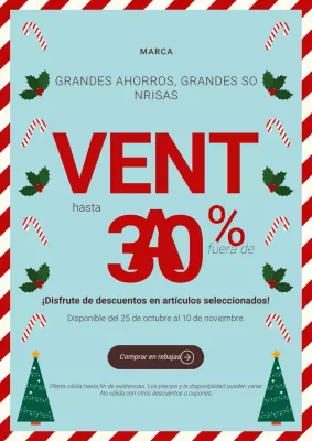 Póster promocional navideño ilustrativo en rojo y crema
