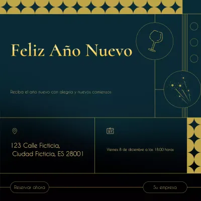 Evento de Año Nuevo minimalista Art Déco azul y dorado en redes sociales