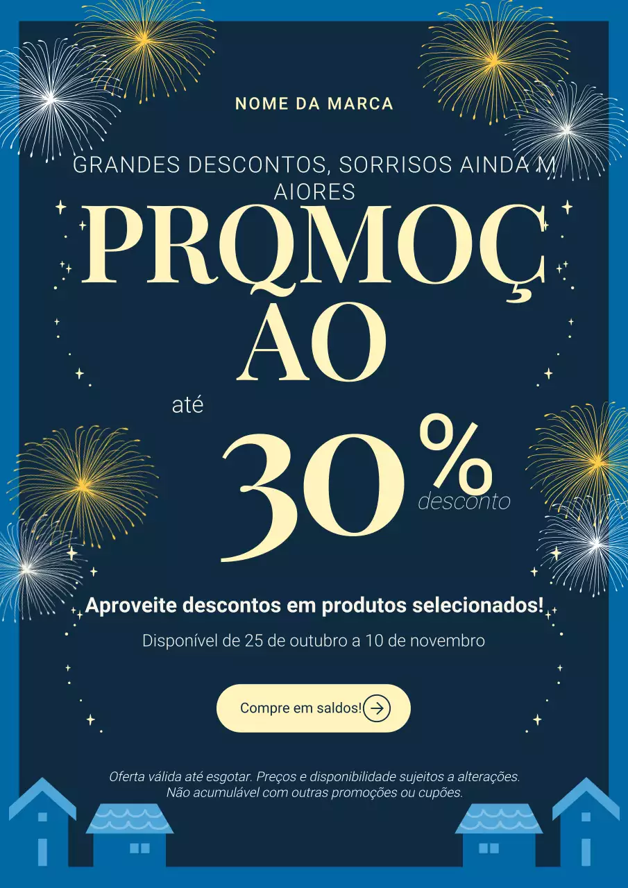 Pôster promocional de Ano Novo simples e ilustrado em azul