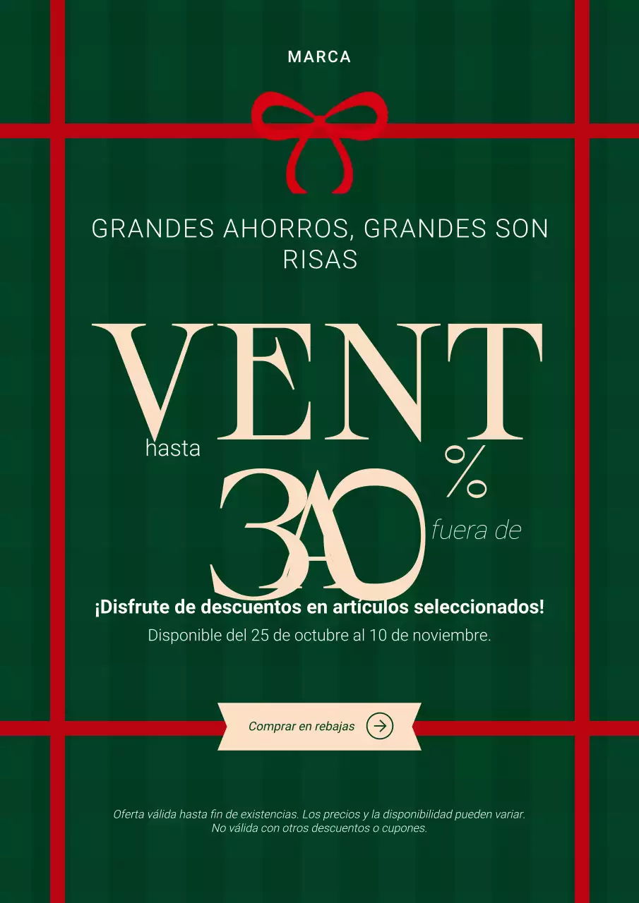 Póster promocional navideño moderno y minimalista en verde y rojo