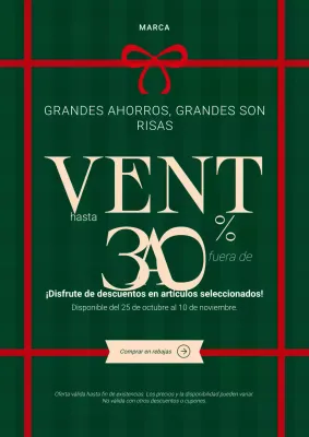 Póster promocional navideño moderno y minimalista en verde y rojo