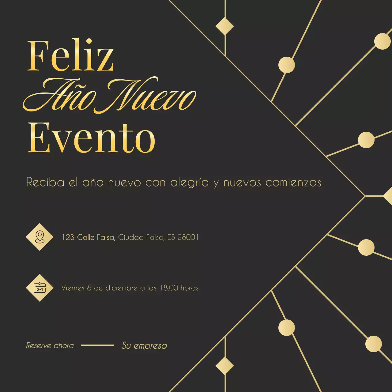 Evento de Año Nuevo minimalista Art Déco dorado y verde en redes sociales