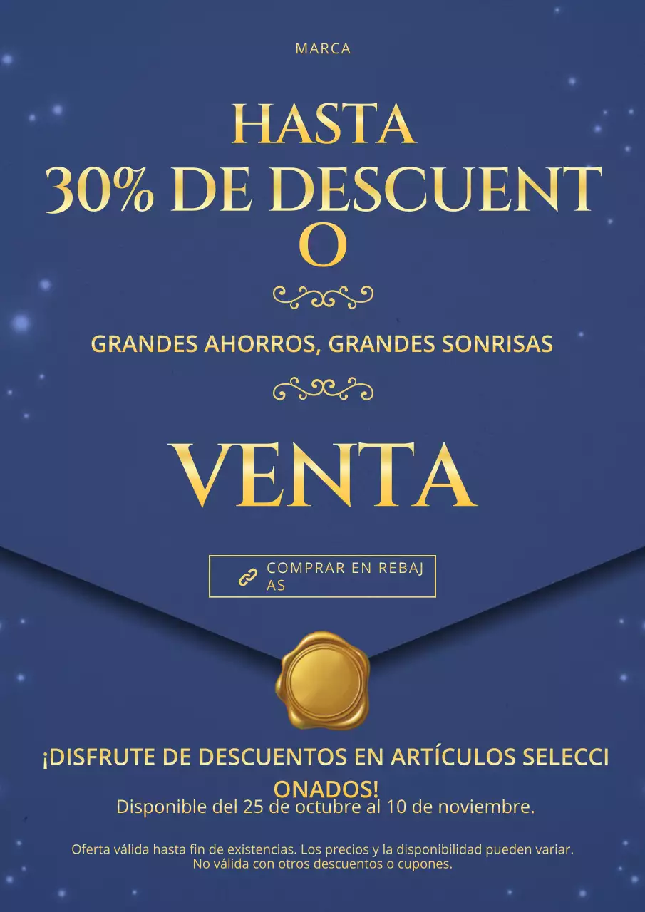 Póster promocional de Año Nuevo moderno y minimalista en azul y dorado