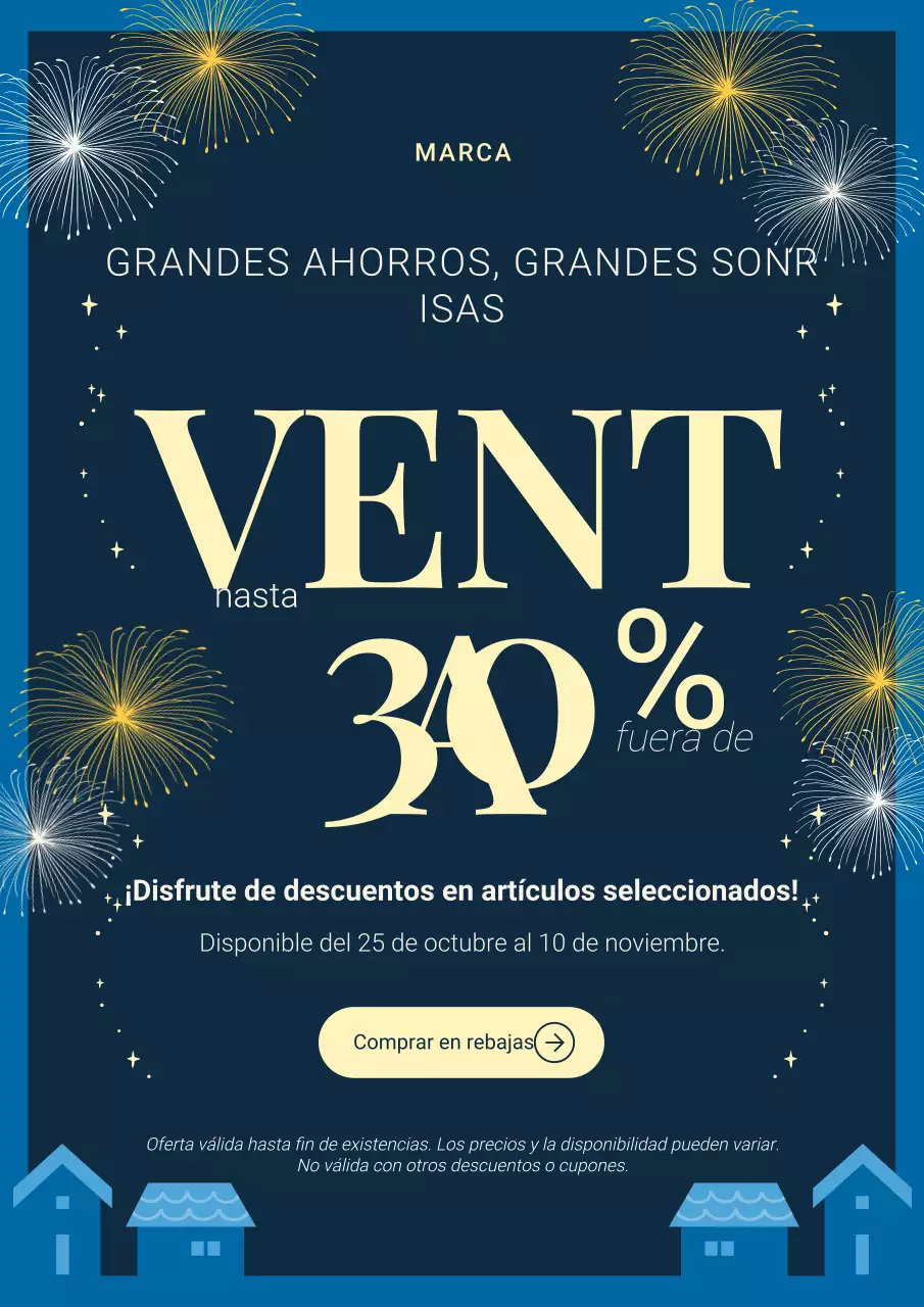 Póster promocional de Año Nuevo ilustrativo sencillo en azul