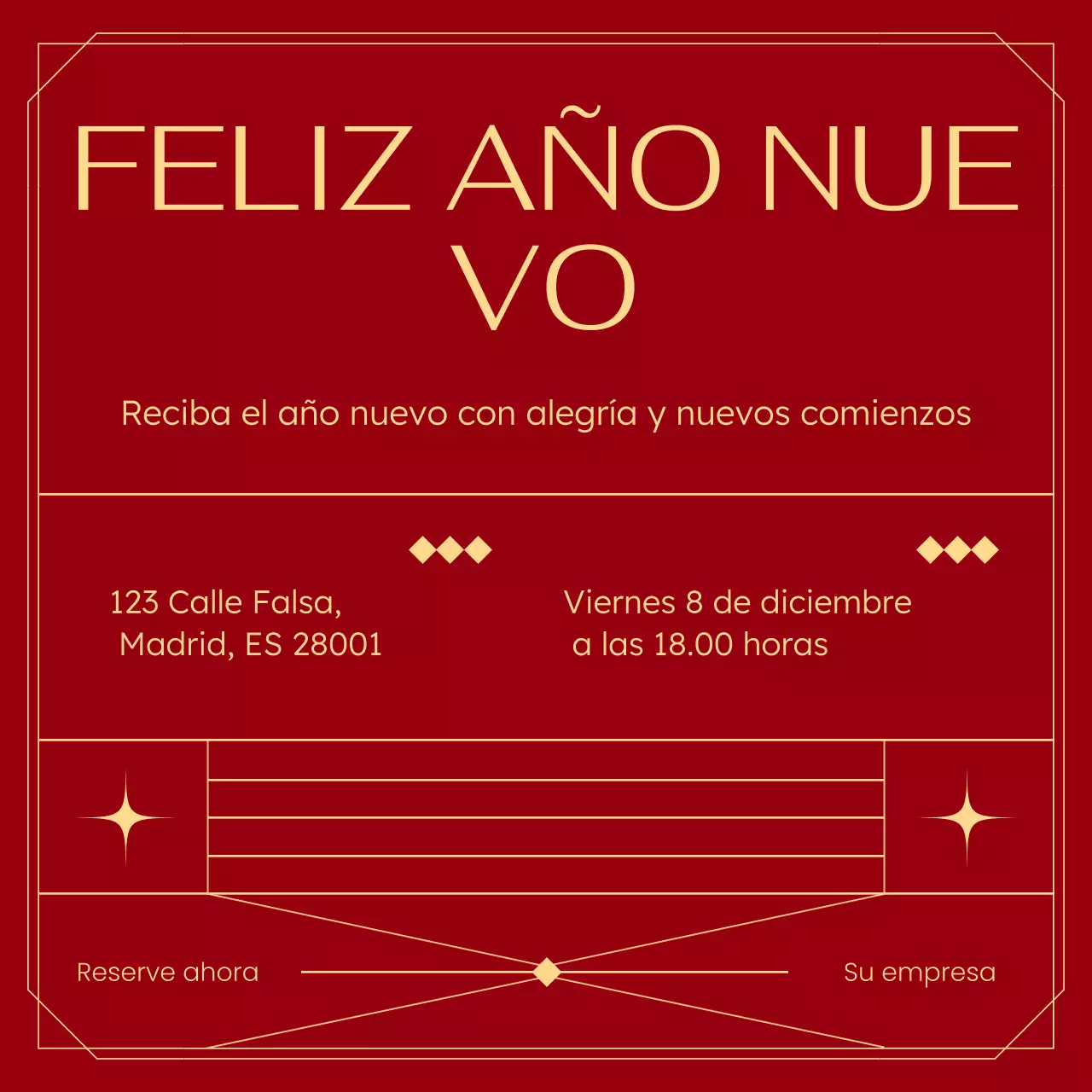 Evento de Año Nuevo Art Déco Rojo y Dorado en Redes Sociales
