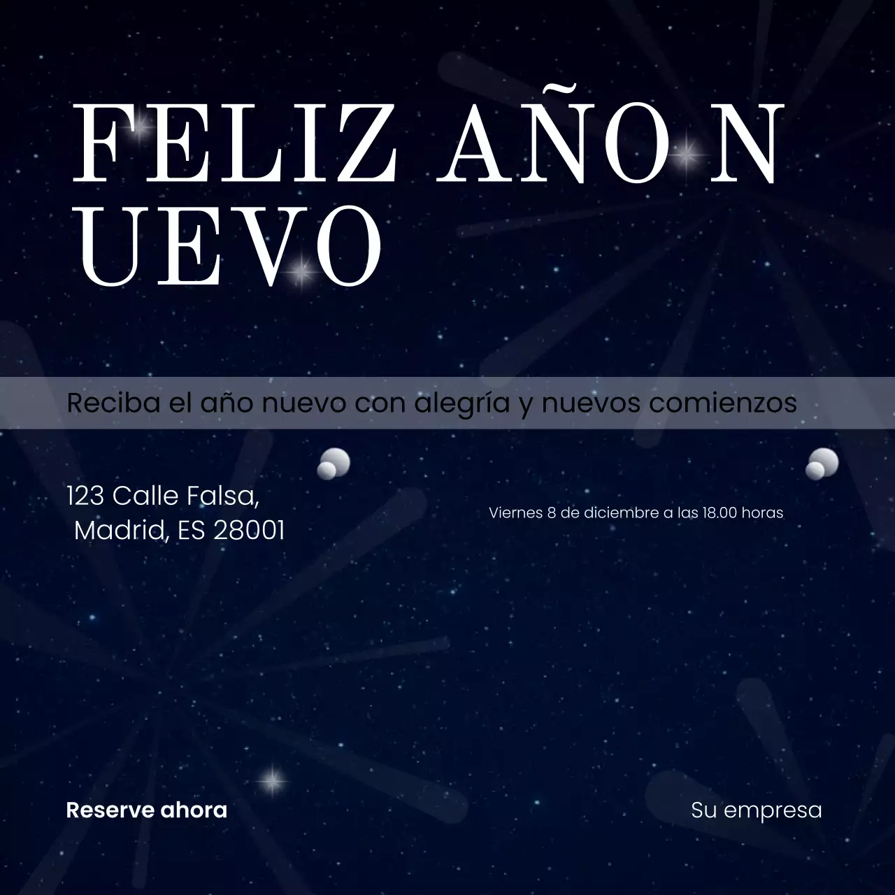 Cuadrado para redes sociales del evento minimalista de Año Nuevo en azul y blanco