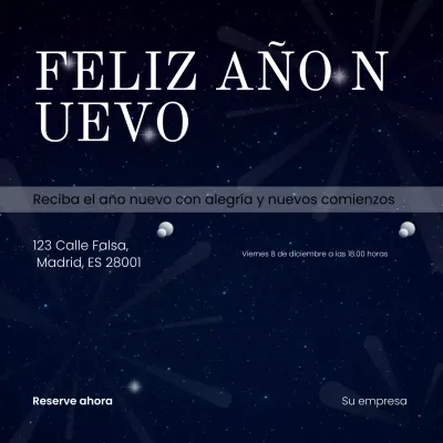 Cuadrado para redes sociales del evento minimalista de Año Nuevo en azul y blanco