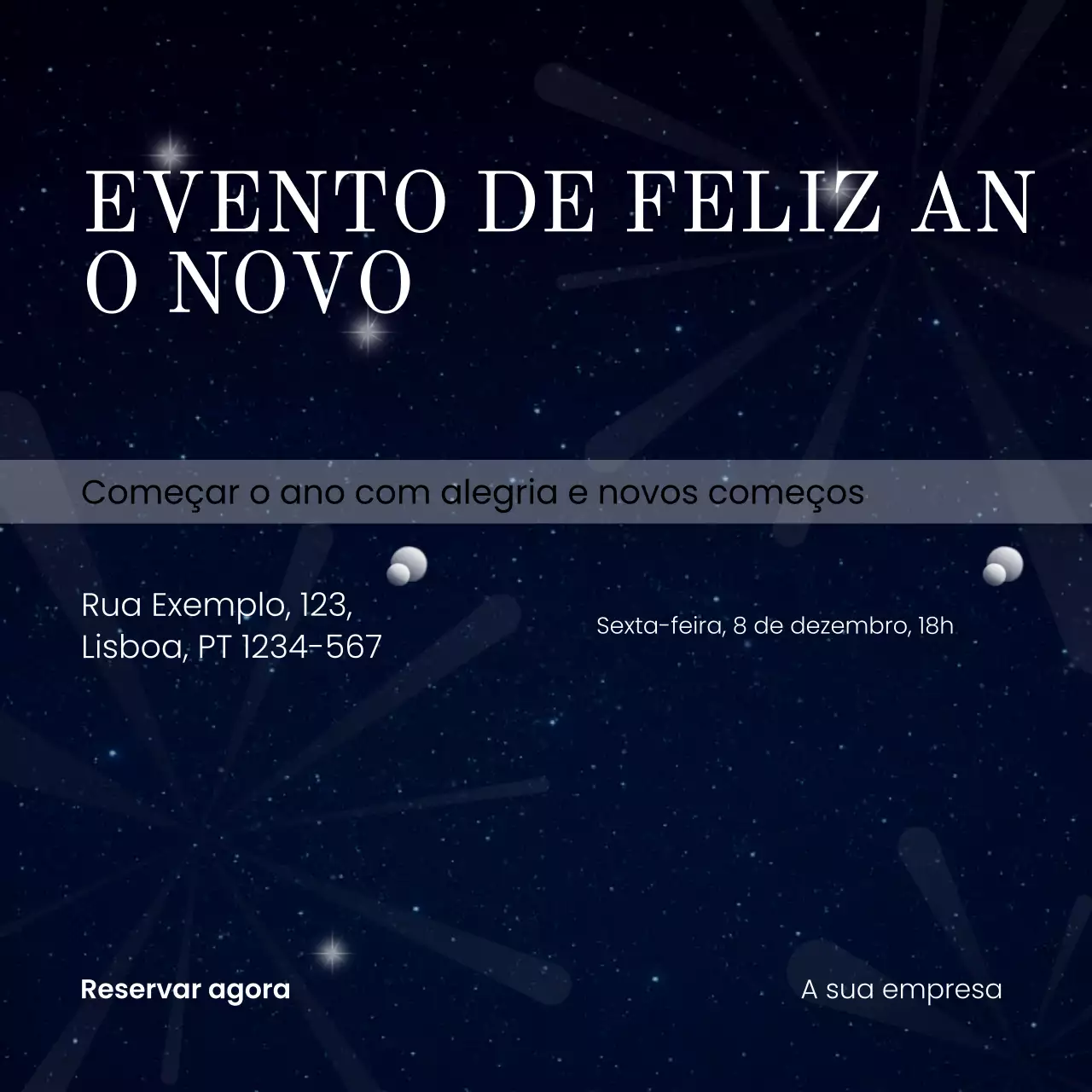 Quadrado minimalista azul e branco para mídia social de evento de Ano Novo