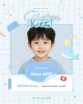 Een castingadvertentie voor een schattig, hemelsblauw kindacteur.