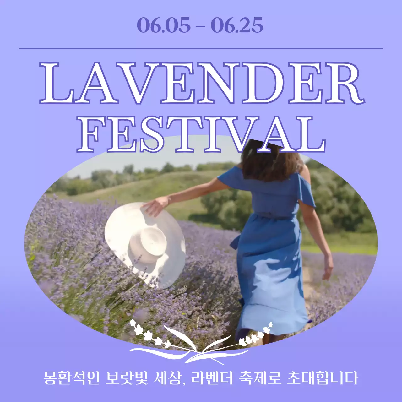 연보라색 타원형 동영상 강조의 심플한 라벤더 축제 홍보