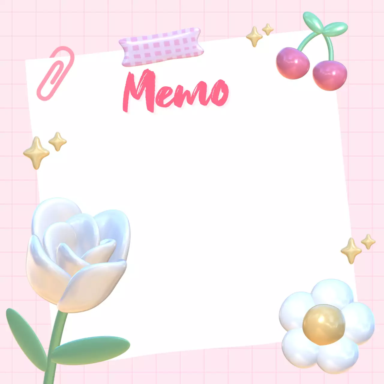 핑크색 배경에 귀여운 3D 메모 화이트 페이퍼 메모장