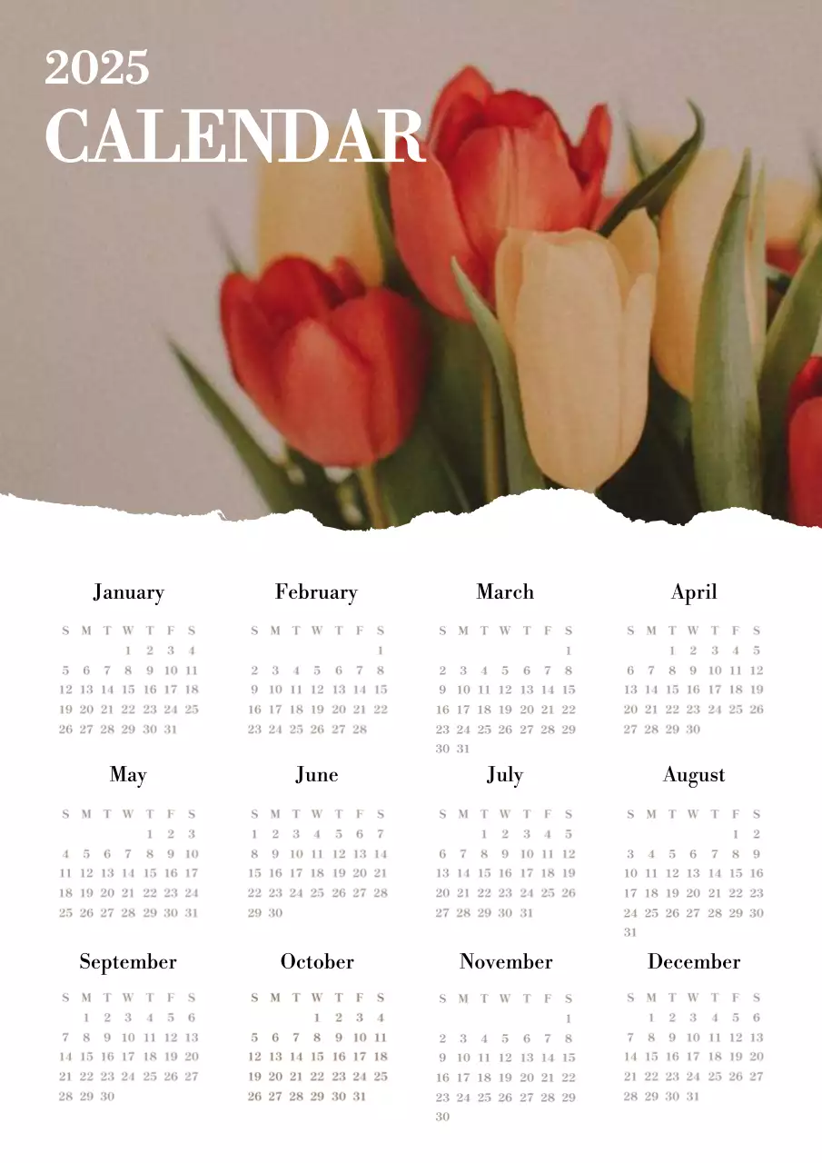 빨강과 흰색의 세련된 꽃 달력