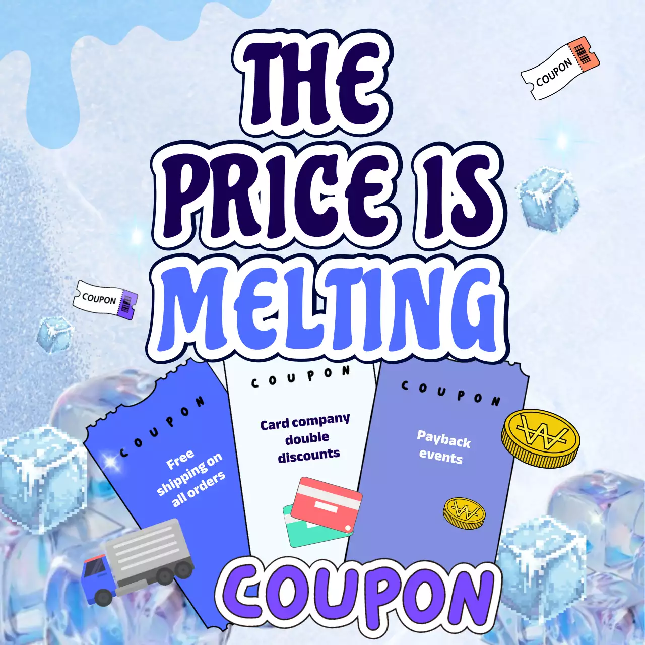 Trendy summer deals ads in light blue and navy blue