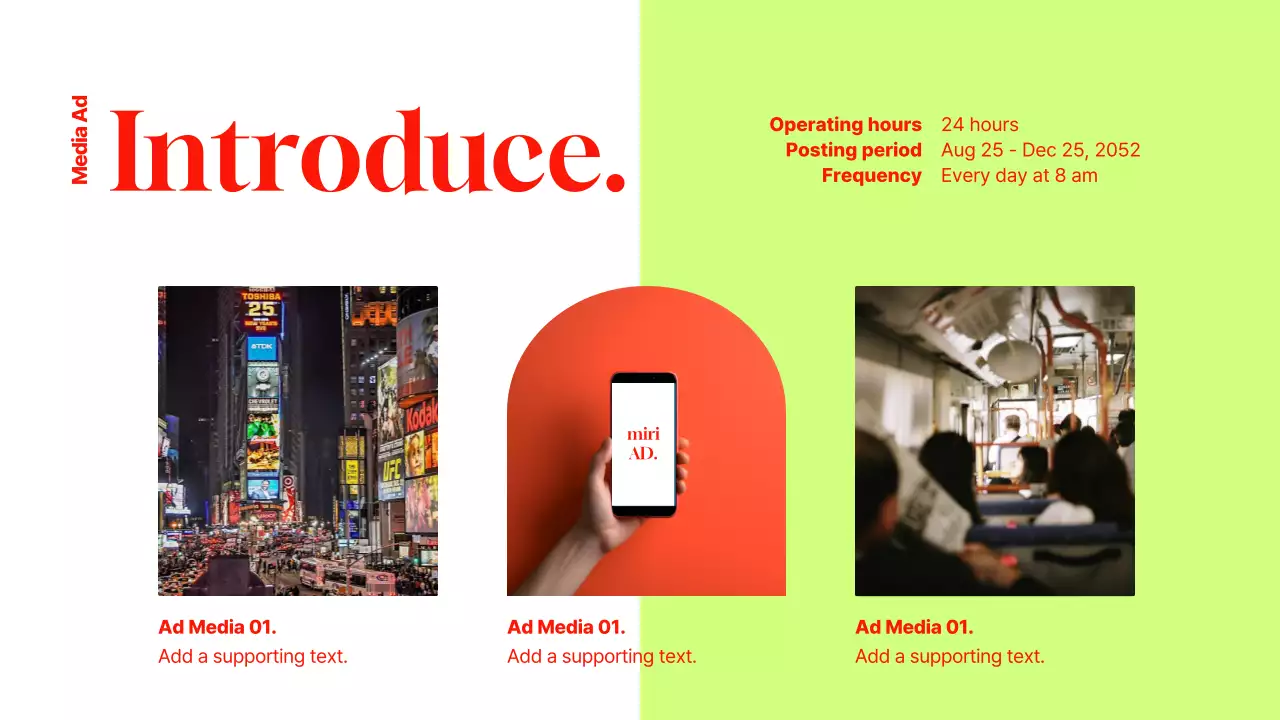 Modern-style business ad in red and lime green