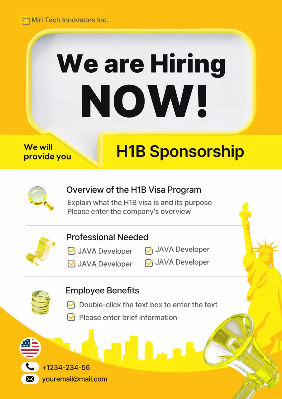 Yellow Simple H1B Sponsorship and Hiring Recruitment Announcement