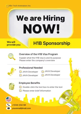 Yellow Simple H1B Sponsorship and Hiring Recruitment Announcement