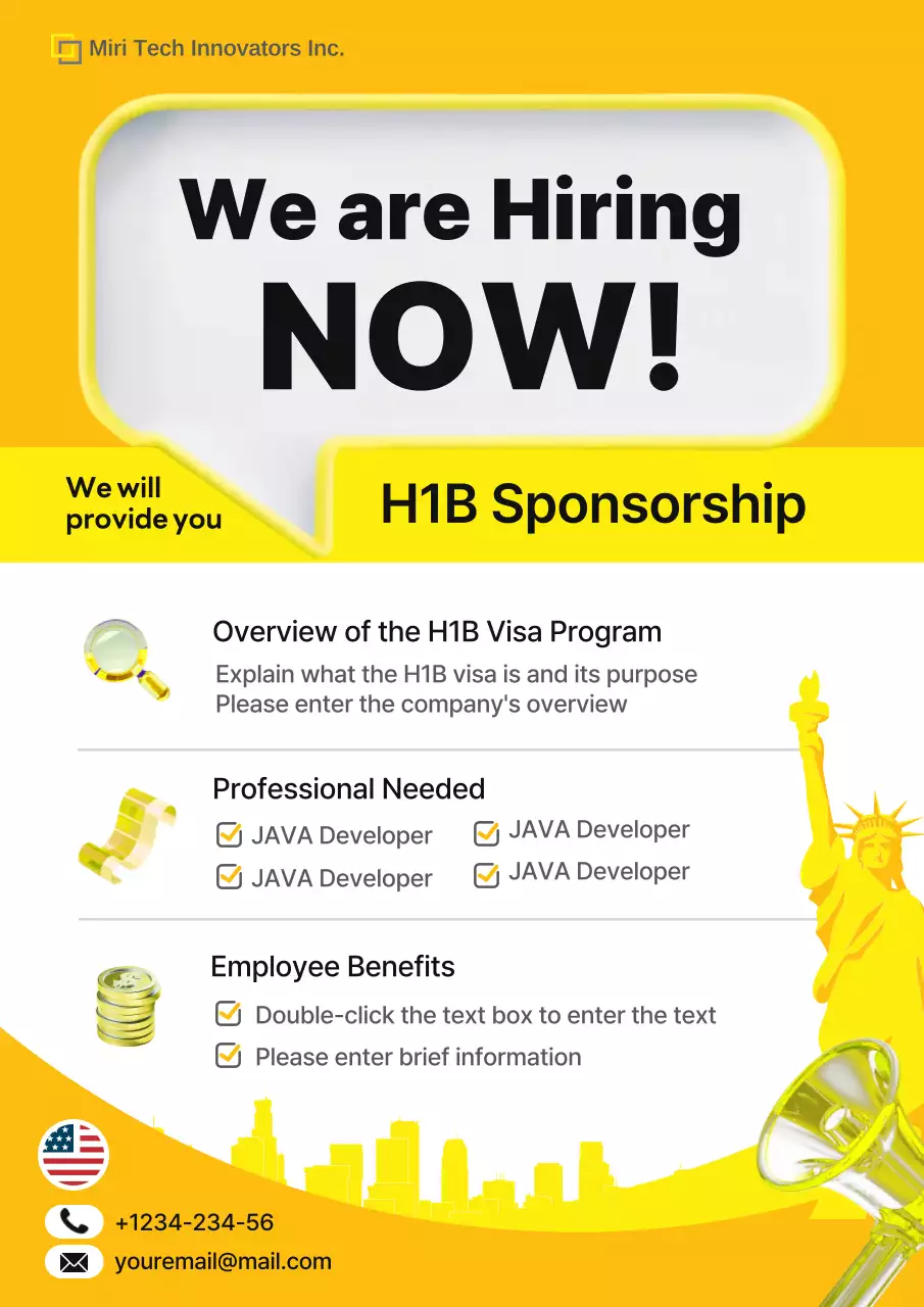Thông báo tuyển dụng và tài trợ H1B đơn giản màu vàng