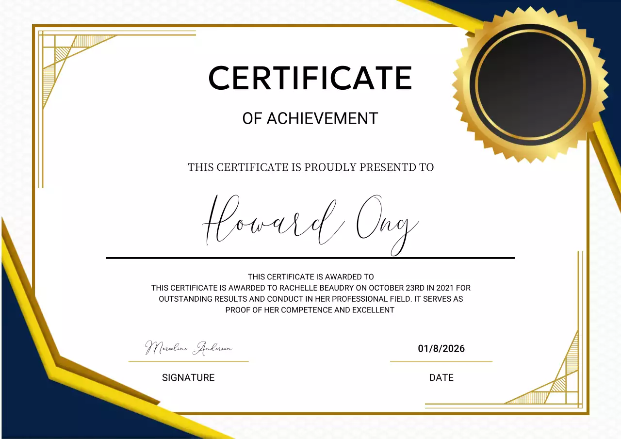 Gold and blue elegant certificate document