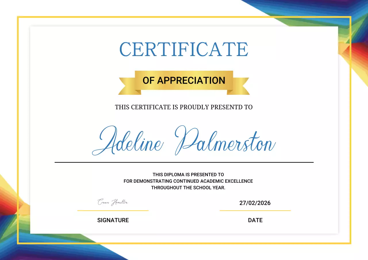 rainbow modern appreciation certificate