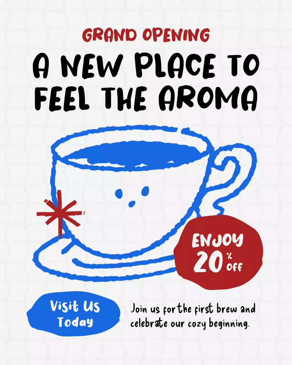 Blue trendy doodle coffee promotion