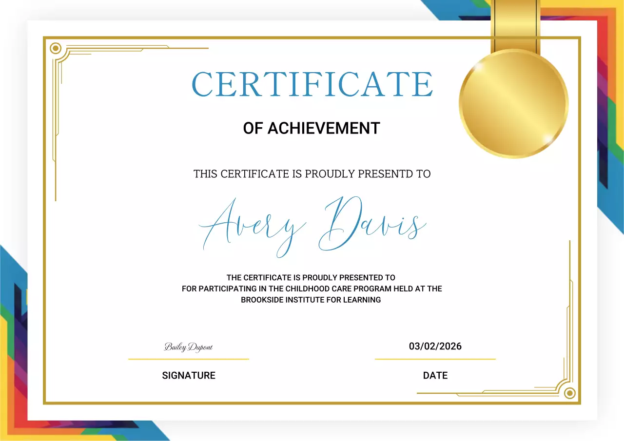 Gold and blue classic achievement certificate