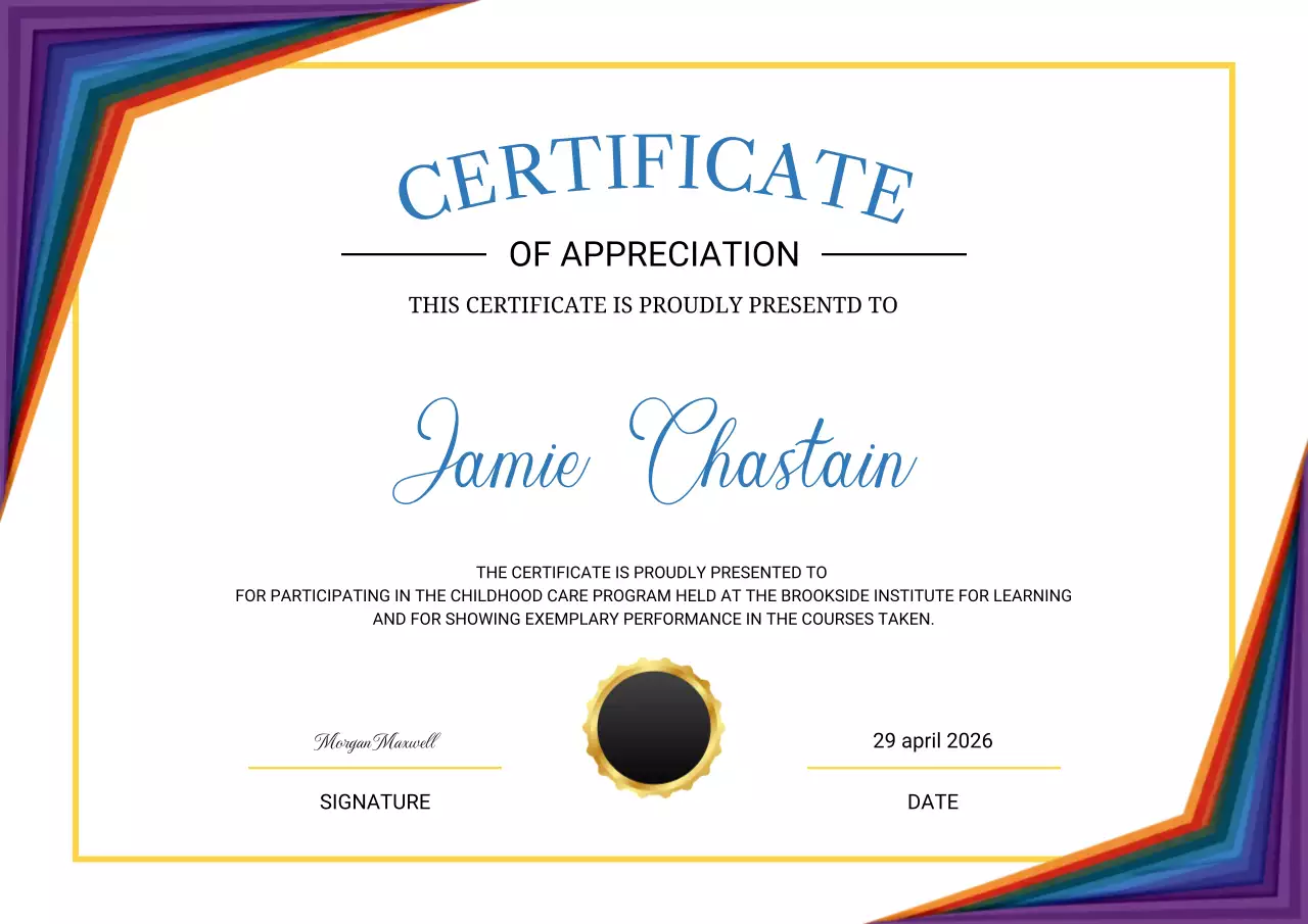 Colorful modern certificate document