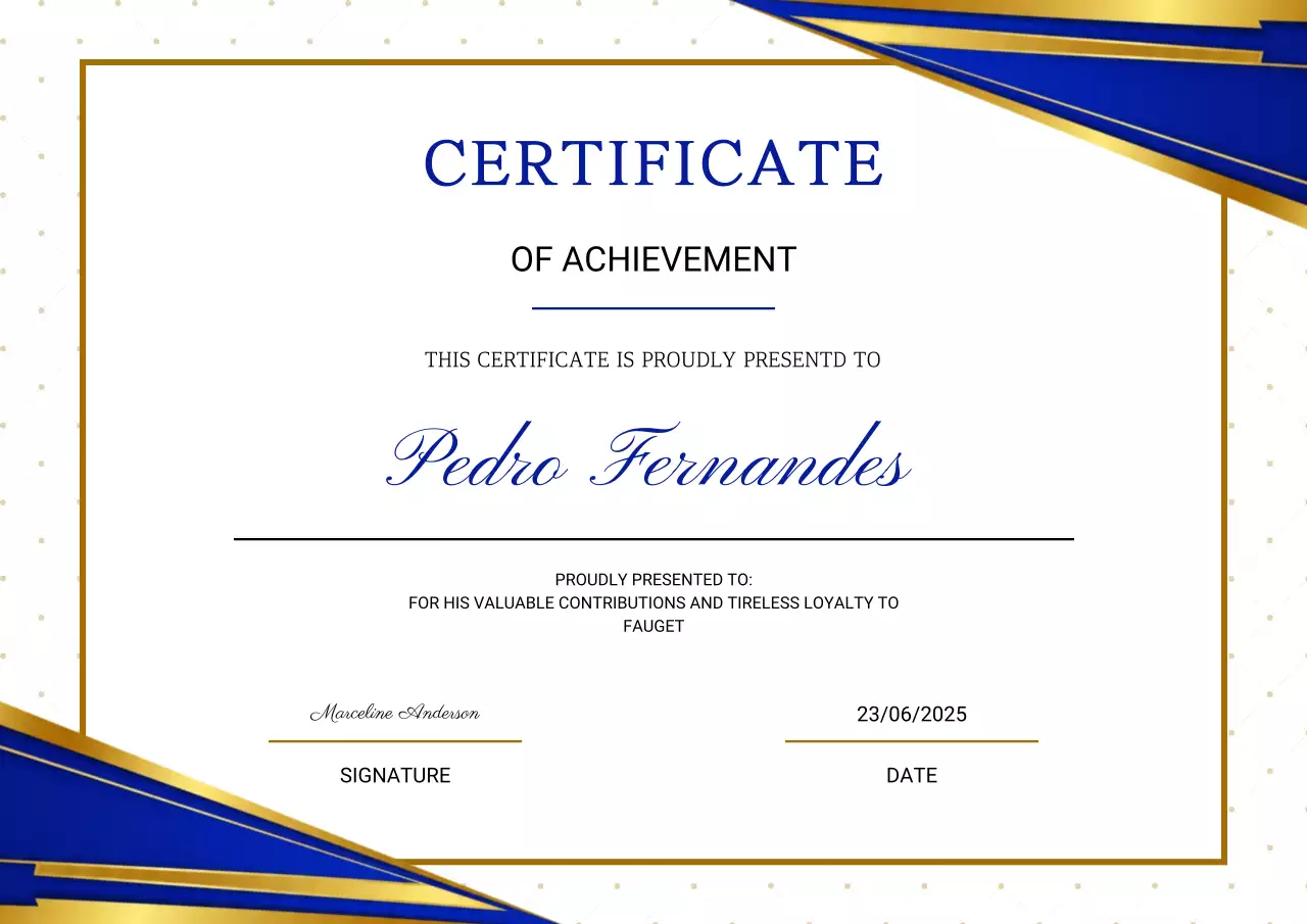 Blue modern achievement certificate