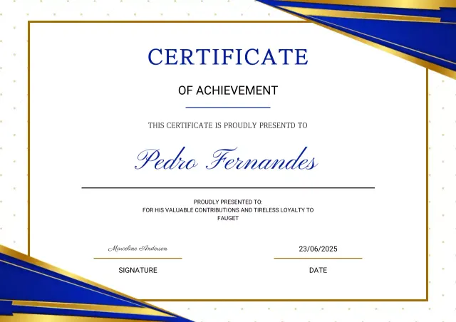 Blue modern achievement certificate