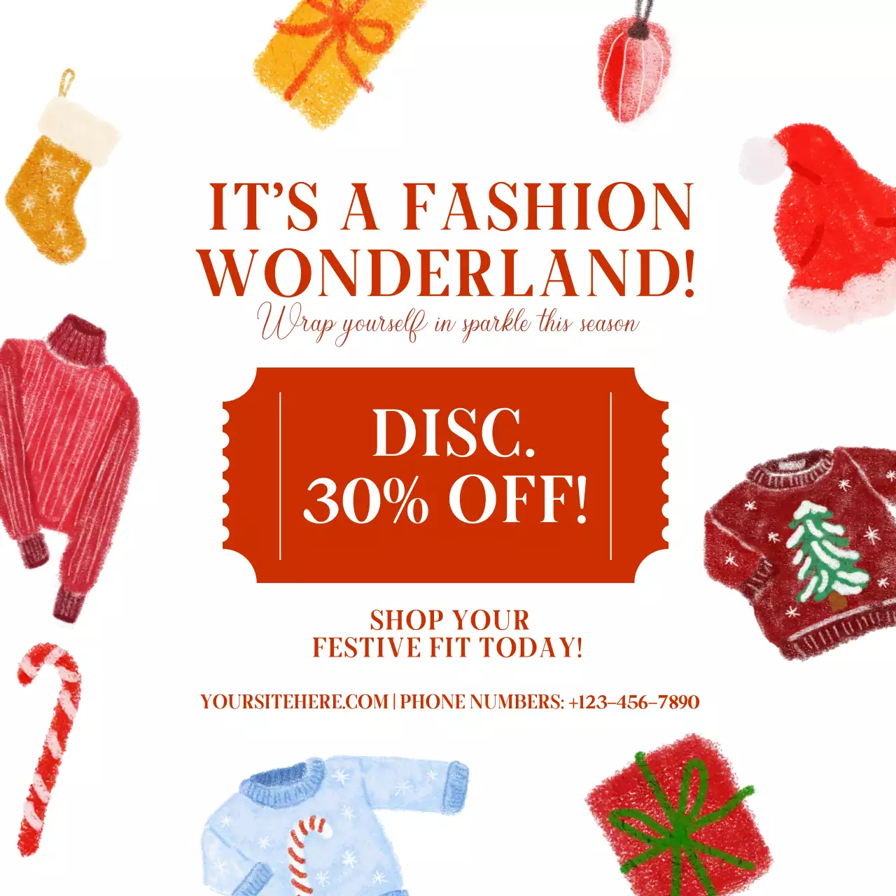 Modern Holiday Apparel Promotion in Red and White