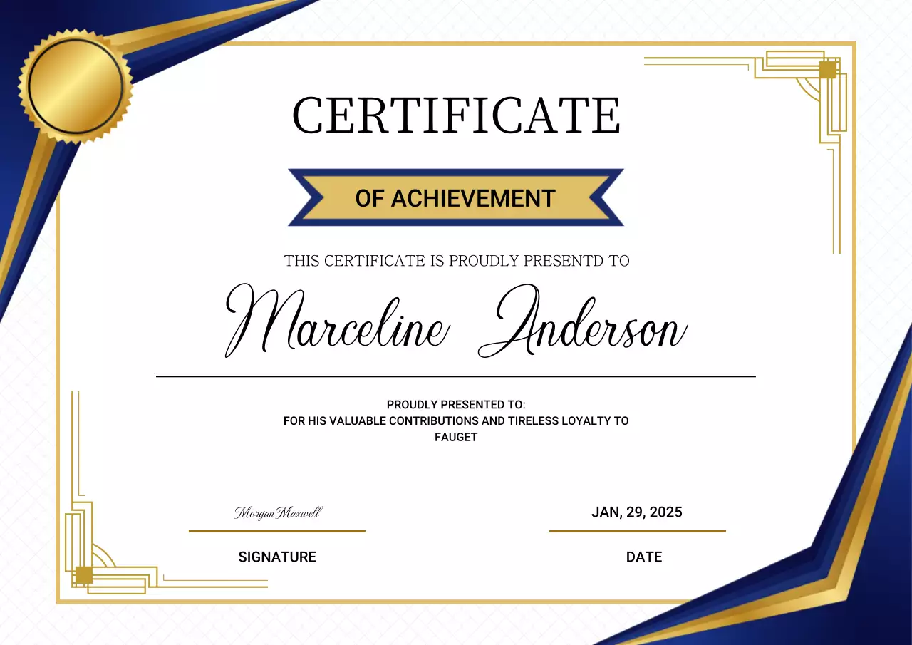 Blue and gold modern achievement certificate