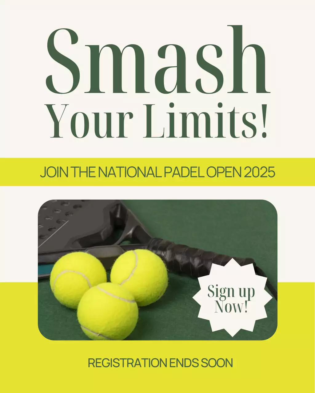 Yellow modern Padel Sports Registration