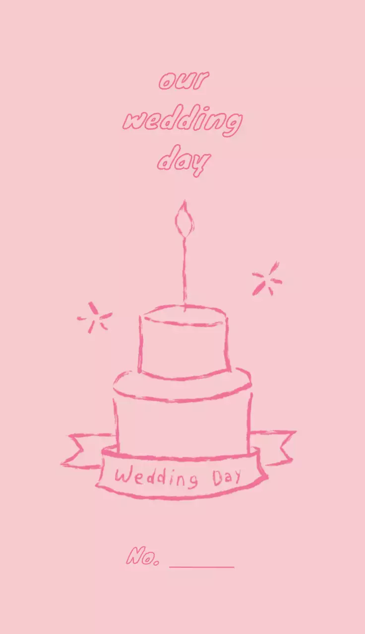 분홍색 하늘색 웨딩 케익 드로잉이 들어간 심플 결혼 초대장