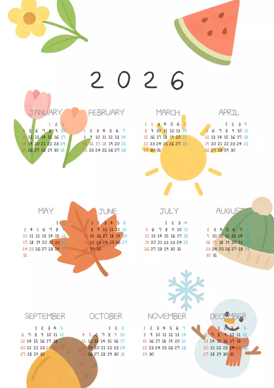 민트 심플 2026 달력 캘린더 calendar