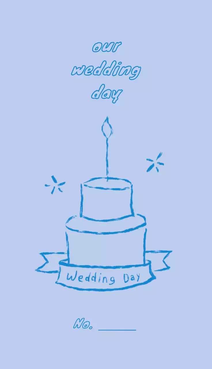 분홍색 하늘색 웨딩 케익 드로잉이 들어간 심플 결혼 초대장