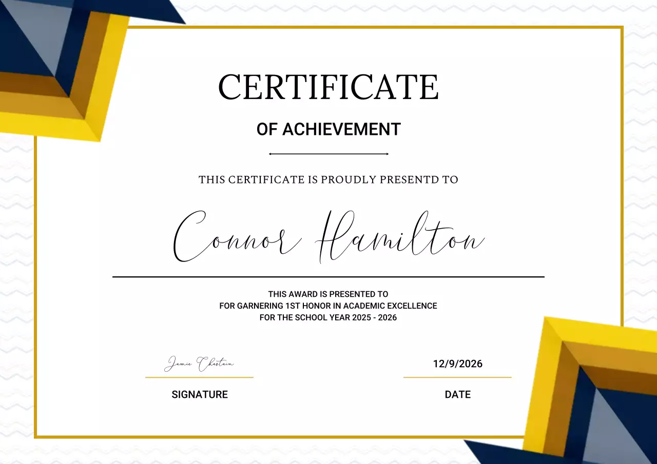 Blue modern achievement certificate