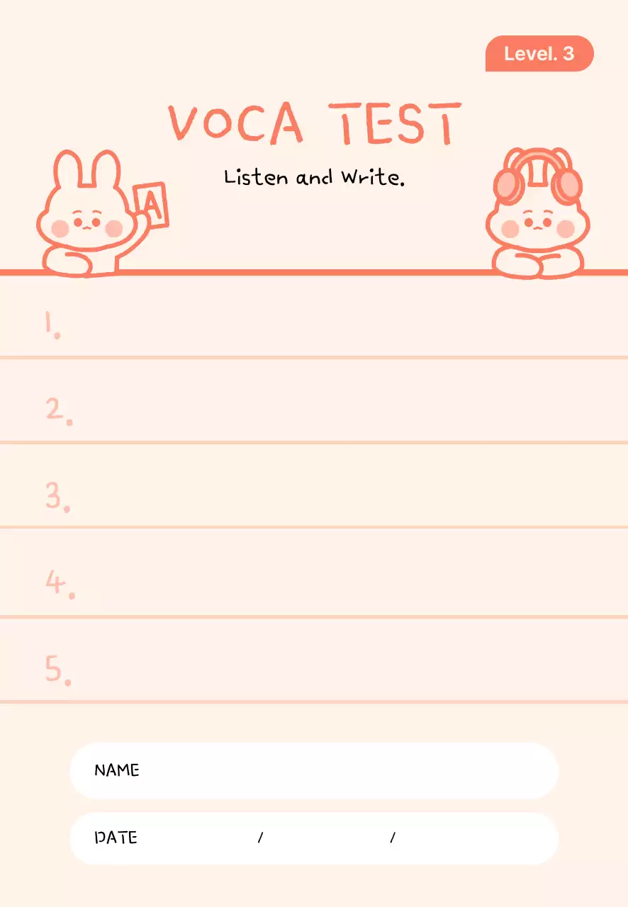 주황색 아기자기한 영어 단어시험