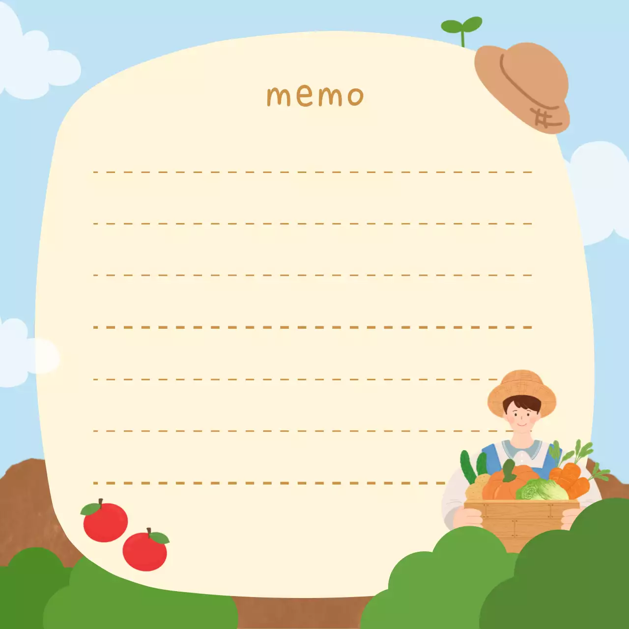하늘색 아기자기한 농업 편지지
