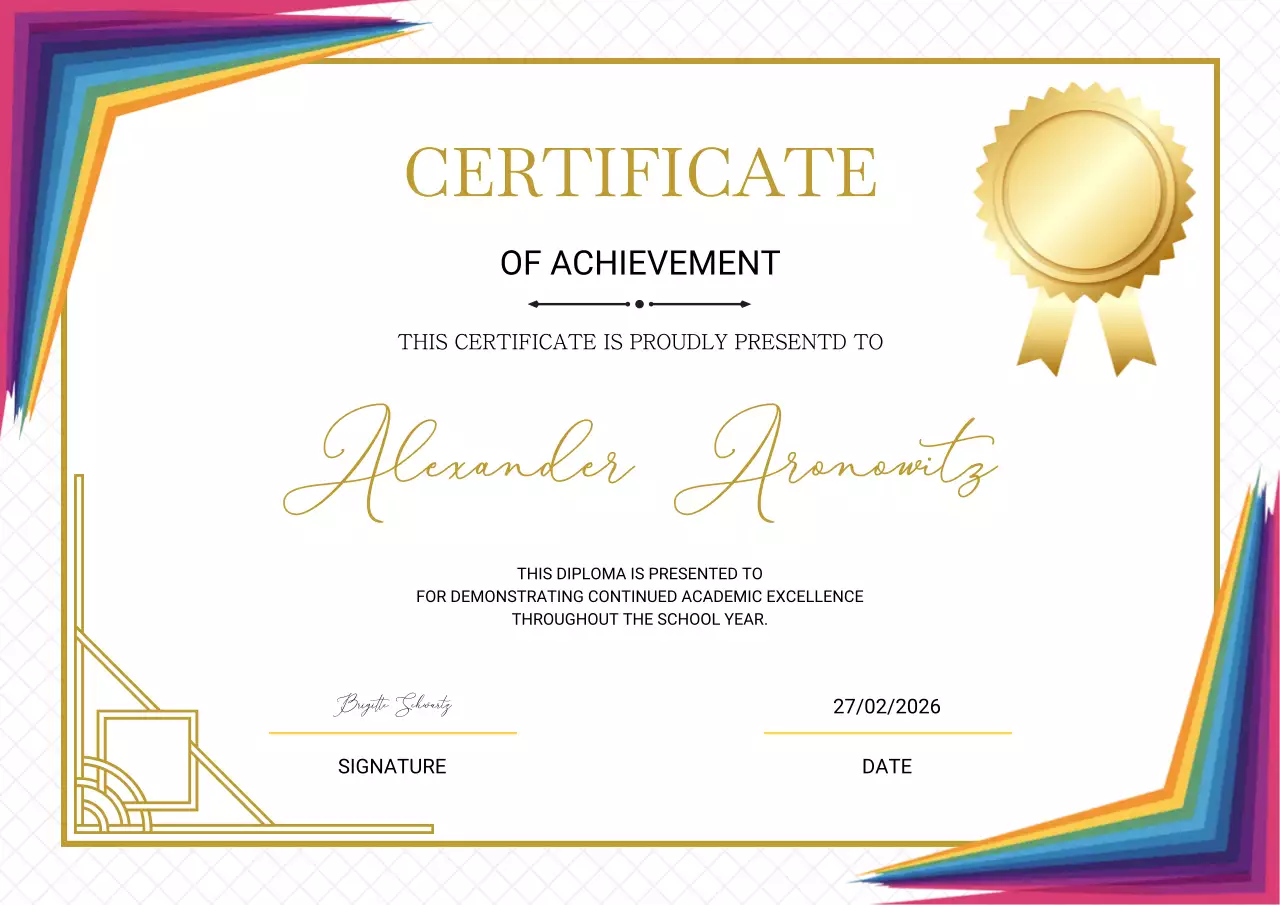 Colorful elegant achievement certificate