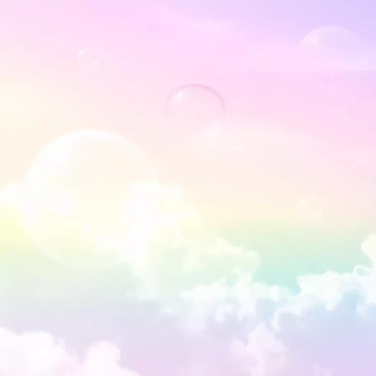 분홍색 무지개 비눗방울과 하늘