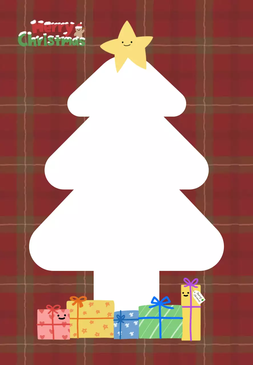 붉은색의 귀여운 크리스마스 트리 편지