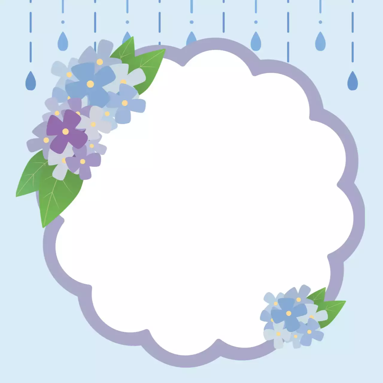 하늘색 아기자기한 비 내리는 날 수국 엽서