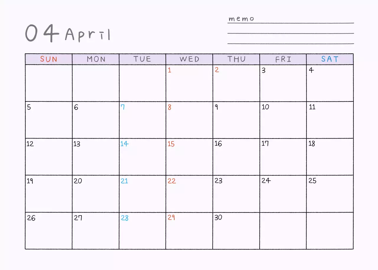 연보라 심플 2026 달력 캘린더 calendar