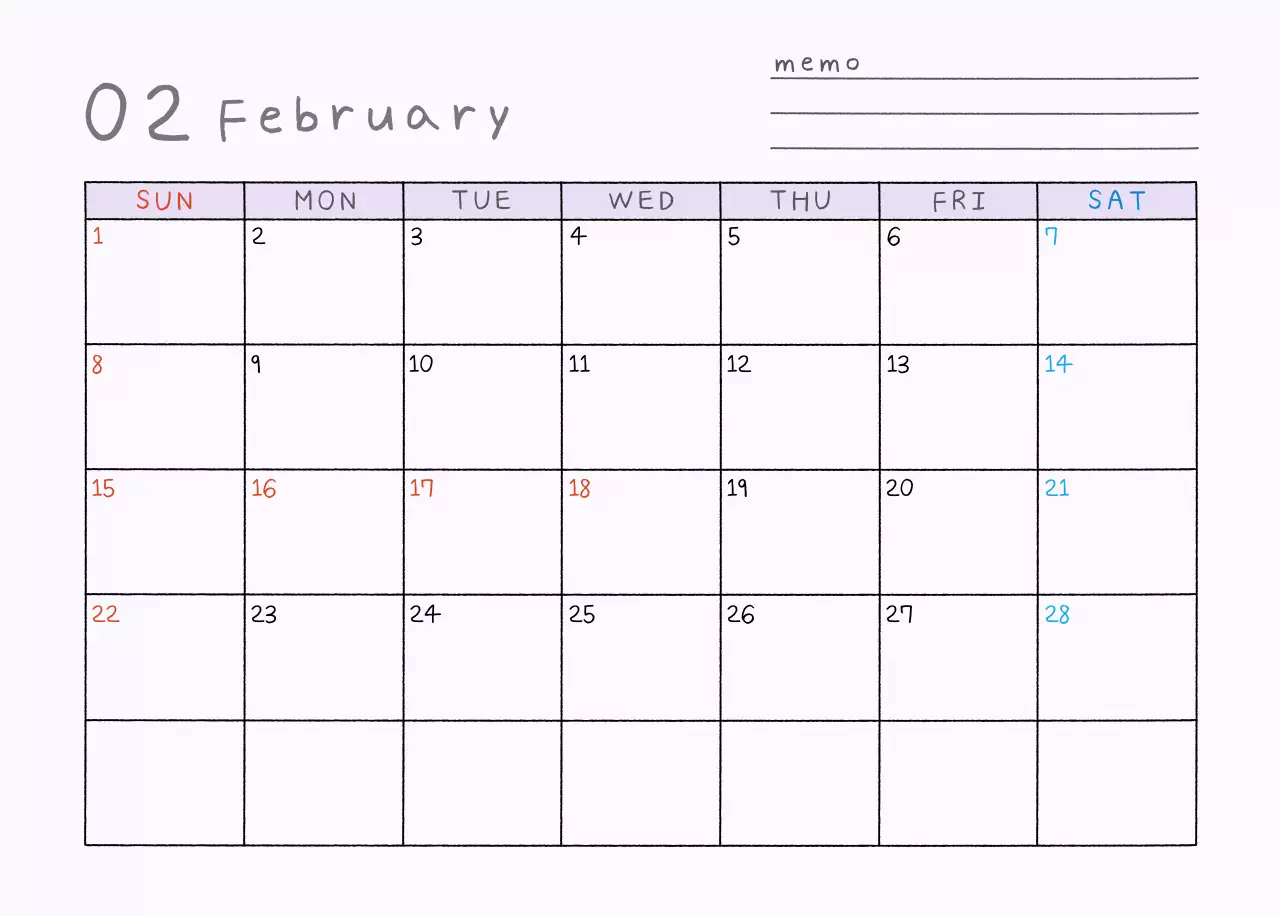 연보라 심플 2026 달력 캘린더 calendar